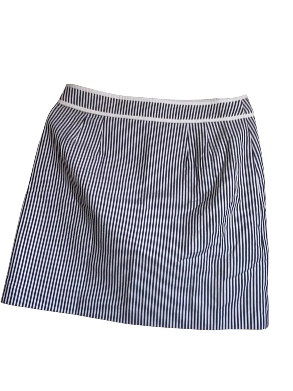TALBOTS Skirt Size 8P Navy White Stripe Cotton Classic A-Line Lined Seersucker